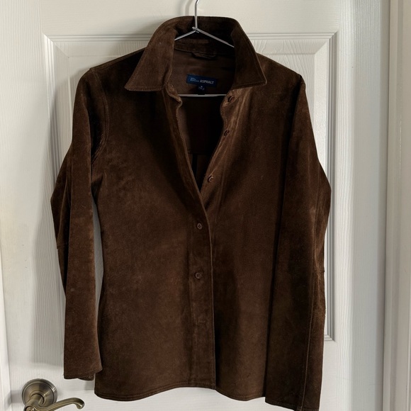 Vintage 100% genuine suede chocolate brown button down - Picture 2 of 7